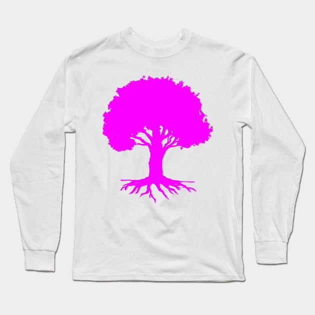 Tree,Well Rooted-Neon Pink Version Long Sleeve T-Shirt by sketchbooksage